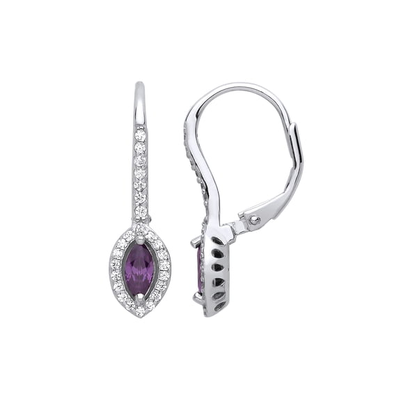 Silver Jewelco London Purple Marquise CZ Cat's Eyes Drop Earrings