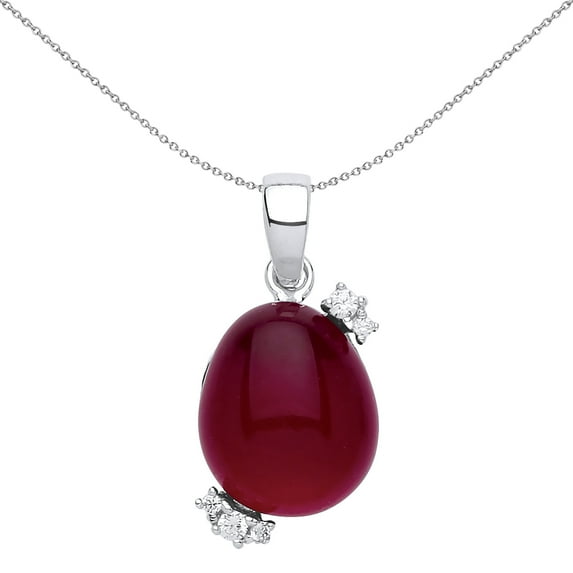 Silver Jewelco London Rose red Oval Quartz Pebble Pendant Necklace 18 inch