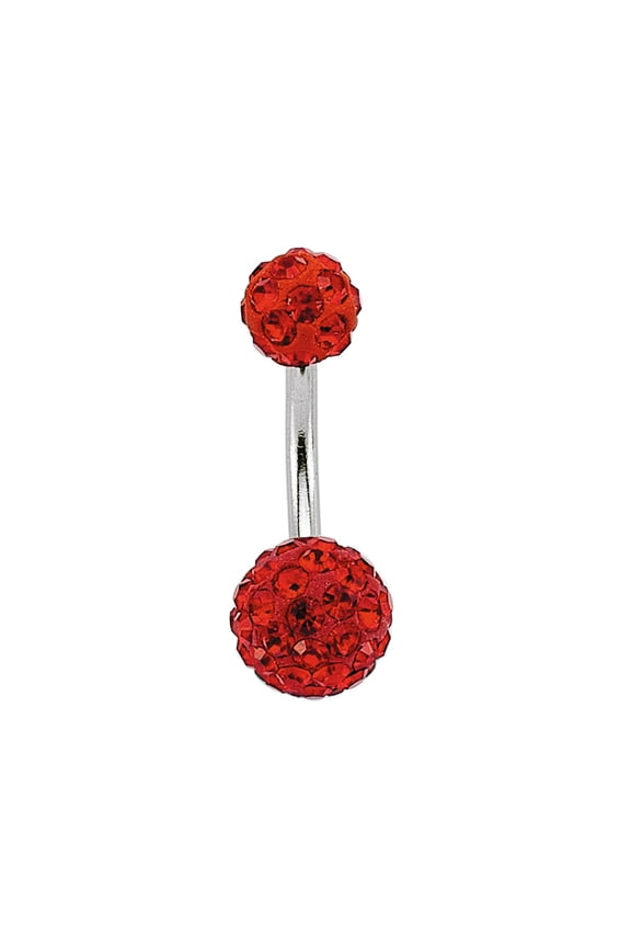 Silver Jewelco London Scarlet Red Crystal Disco Ball Banana Belly Bar 6mm 8mm