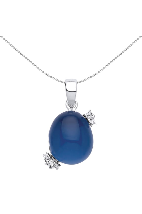 Silver Jewelco London blue Oval Quartz Pebble Pendant Necklace 18 inch