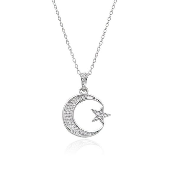 Silver Jewelry 925 Sterling Silver Star Moon Necklace Women Fashion Pendant Clavicle Chain