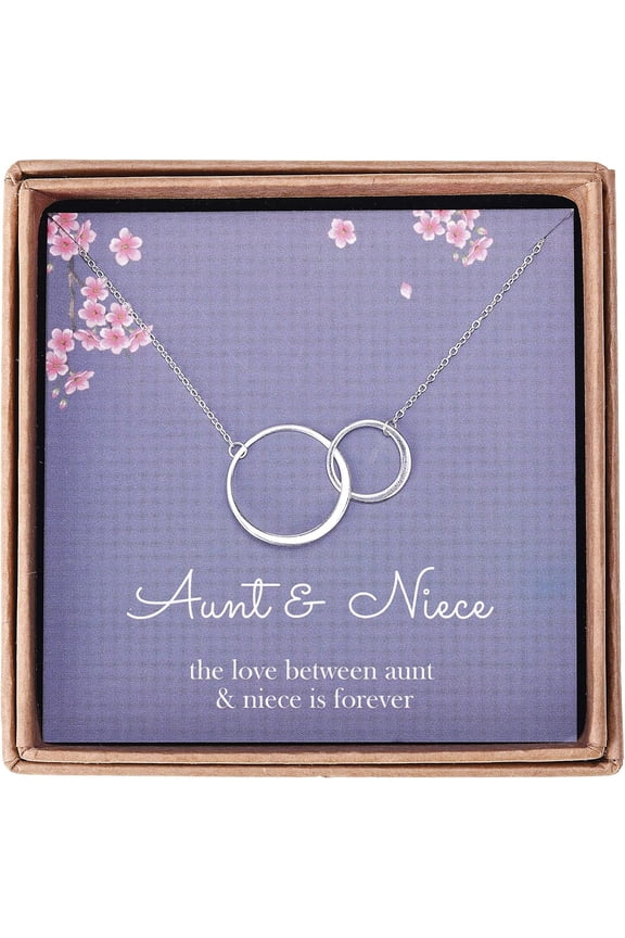 Silver Jewelry Aunt and Niece Gifts - Sterling Two Interlocking Infinity Double Circles Aunt Niece Necklace - Gifts for Aunts from Niece Niece from Aunt Birthday with Message Card & Gift[j026]