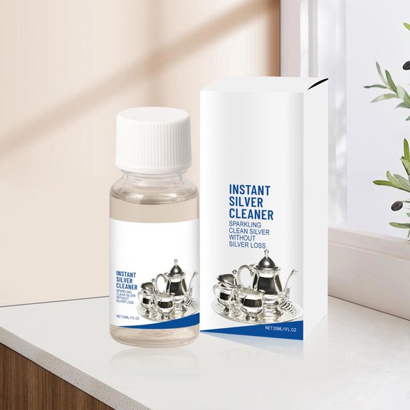 Silver Jewelry Cleaner & Polish Solution - 30ml Silver Cleaner Jewelry Tarnish Remover for Sterling Silver Rings, Necklaces, Bracelets - Gentle Cleaning Dip Restores Shine to Gold & Diamond Jewelry