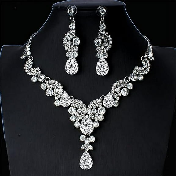 Silver Jewelry Set, Crystal Necklace, Alloy Elegant Bridal Jewelry Set with Imitation Crystal Embellishment not Easy to Deform or Wear to Increases the Decorative Effect and Brightens Your Eyes