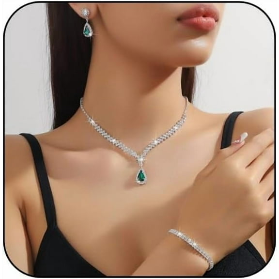Silver Jewelry Set for Prom,Elegant Prom Jewelry Set Crystal Rhinestone Necklace Earrings Bracelet Brides Wedding Prom Dresses Costume Jewelry Accessories for Women
