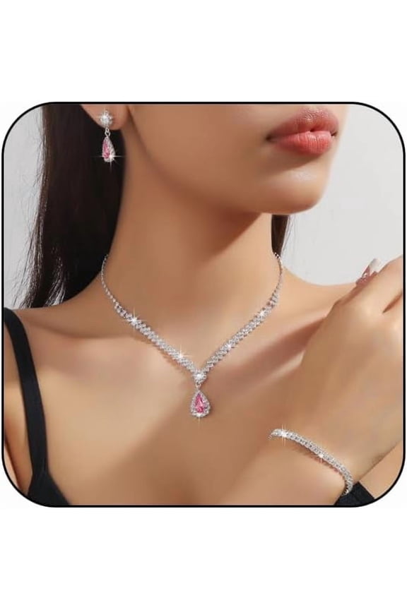 Silver Jewelry Set for Prom,Elegant Prom Jewelry Set Crystal Rhinestone Necklace Earrings Bracelet Brides Wedding Prom Dresses Costume Jewelry Accessories for Women