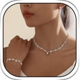 thumbnail image 1 of Silver Jewelry Sets for Women Rhinestone Necklace Dangle Earrings Bracelet Set Bridal Wedding Jewelry Sets for Brides Bridemaid Prom Costume Accessories Jewelry, 1 of 7