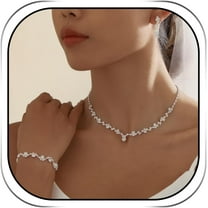 Silver Jewelry Sets for Women Rhinestone Necklace Dangle Earrings Bracelet Set Bridal Wedding Jewelry Sets for Brides Bridemaid Prom Costume Accessories Jewelry
