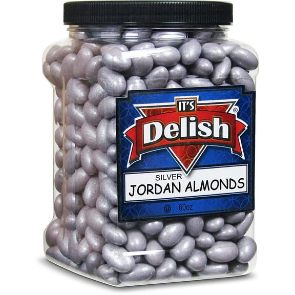 Silver Jordan Almonds by Its Delish, 3.75 lbs 60 Oz Jumbo Container  Candied Almond Nut with Sweet Hard Candy Coating - Bulk Wedding Favors and Party Buffets, Silver Theme Parties - Vegan & Kosher