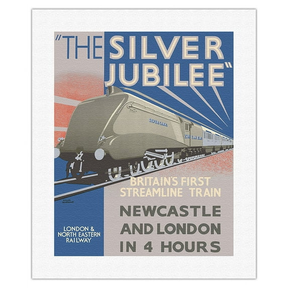 Silver Jubilee - Britain's 1st Streamline Train - London & North Eastern Railway - Vintage Travel Poster by Frank Newbould c.1935 - Fine Art Rolled Canvas Print 16in x 20in