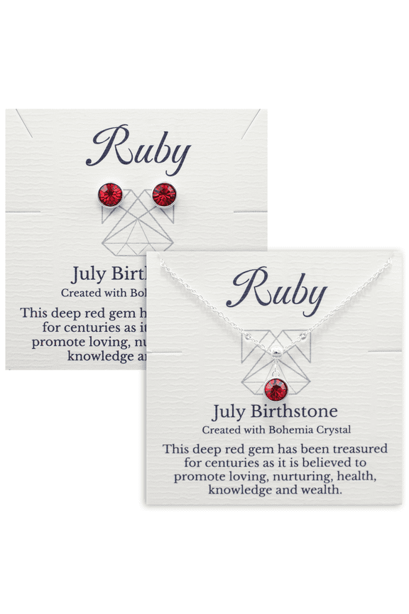 Silver July Birthstone Necklace and Stud Earrings Set with Bohemian Crystals, Silver Plated, Birthday Month Gift, Great for Mom.