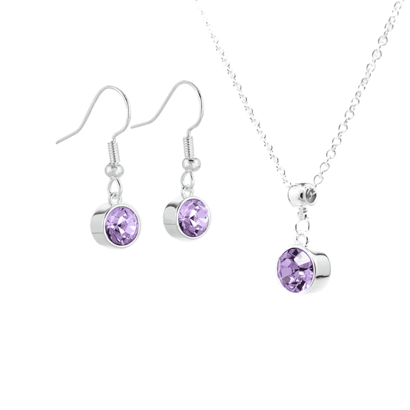 Silver June Birthstone Necklace and Drop Earrings Set with Bohemian Crystals, Silver Plated, Birthday Month Gift, Great for Mom.