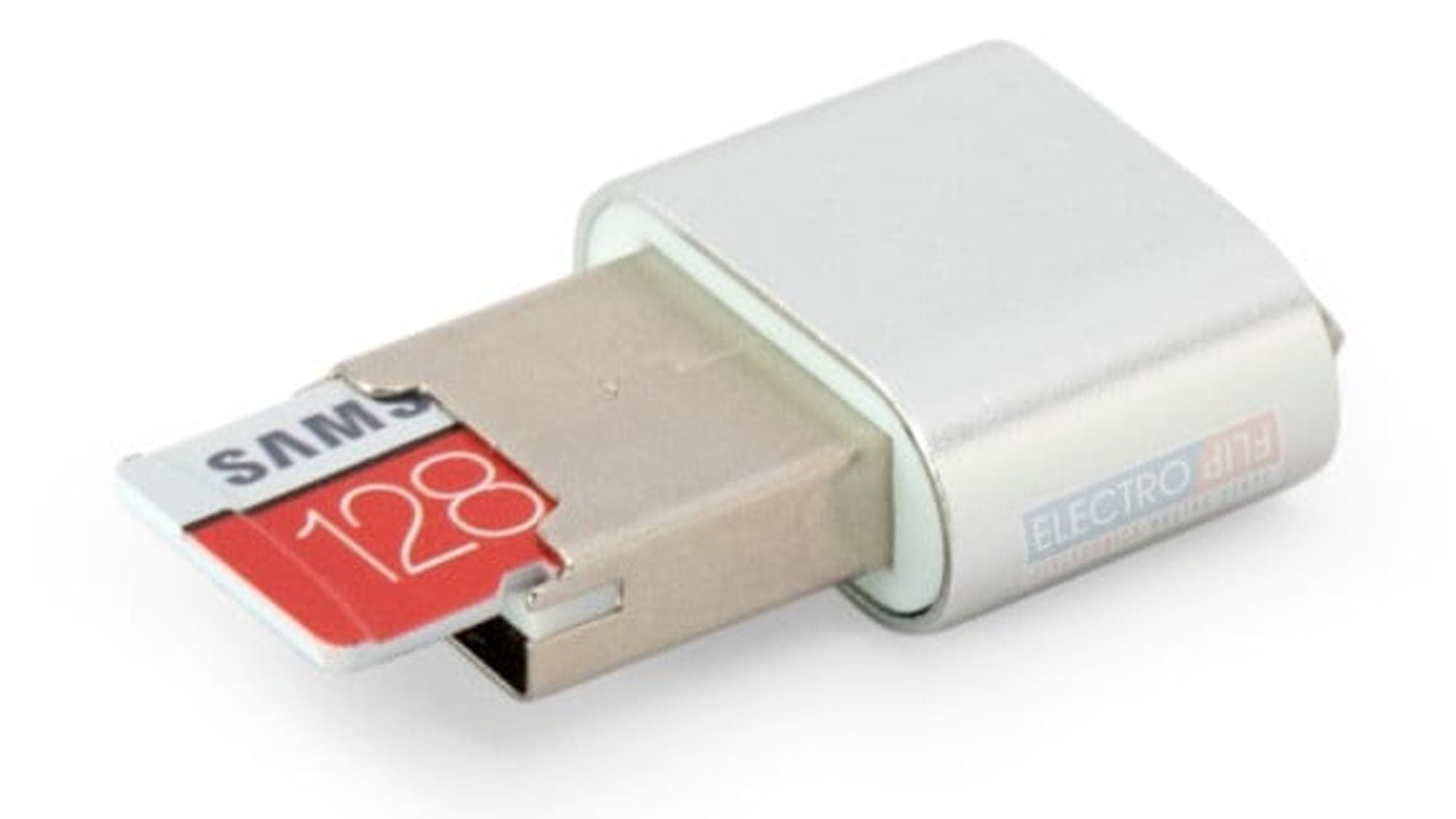 Silver Keychain Memory Card Reader for Files Transfer Works on Apple