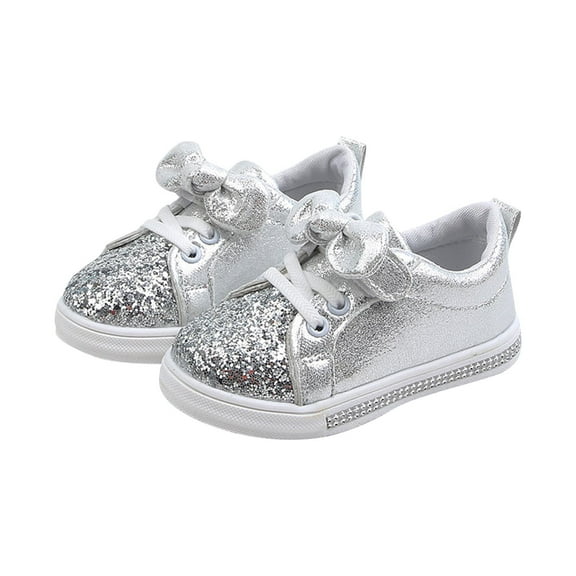 Silver Kids Sneakers With Shimmering Details And Supportive Sole For All-Day Comfort