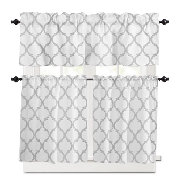 Silver Kitchen Curtains Valances and Tiers Set of 3, Linen Texture 24 Inch Length Tier Curtains and Valance Rod Pocket Valance Curtains Set for Kitchen Bathroom Small Windows