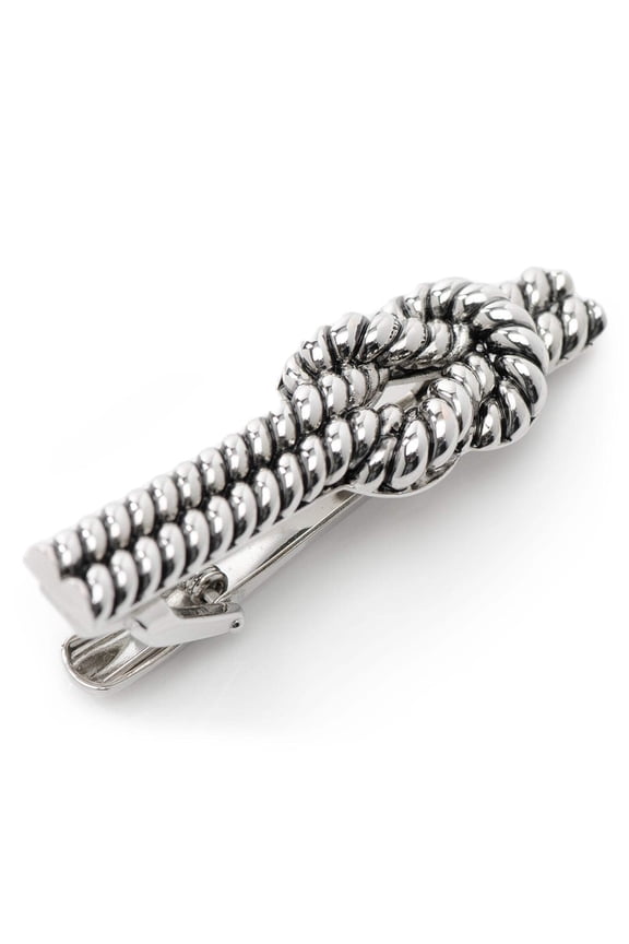 Mens Silver Knot Rope Tie Clip Classic Formal Tie Bar for Business, Wedding & Suit Accessories