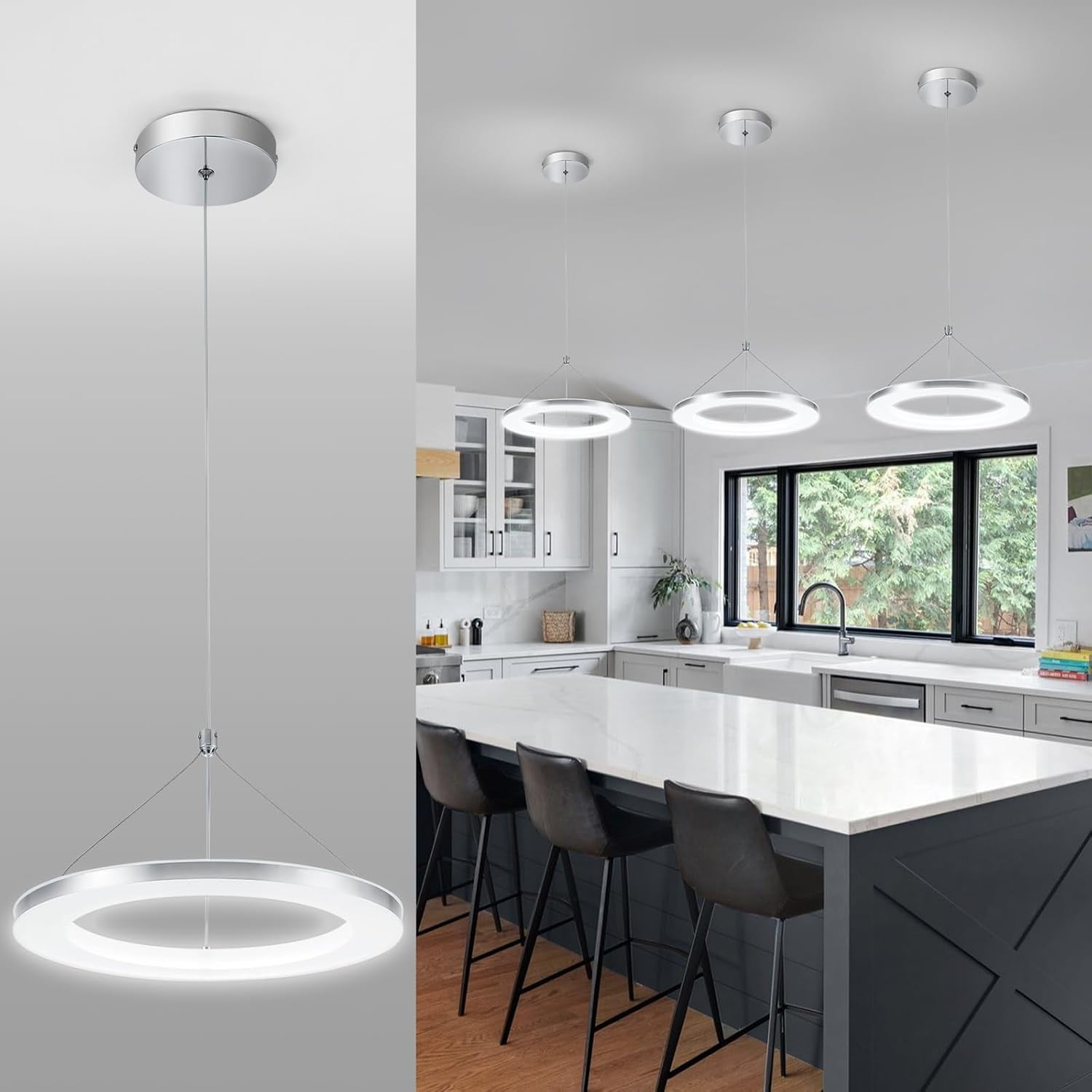 Silver LED Pendant Light Kitchen Island Modern Pendant Lighting 15W