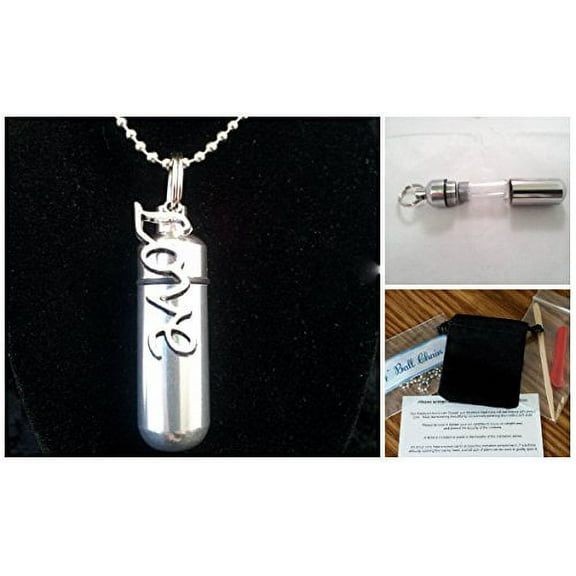 Silver LOVE CREMATION URN Necklace with Engraved HEART - Includes Velvet Pouch, Ball-Chain, Fill-Kit