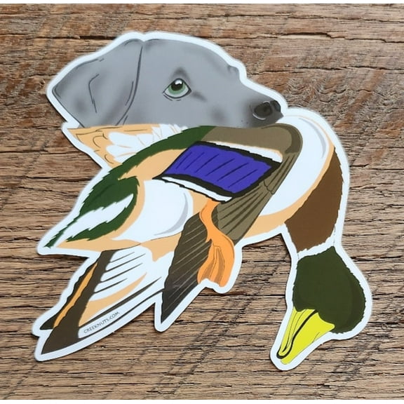 Silver Lab with Mallard Duck Sticker Decal