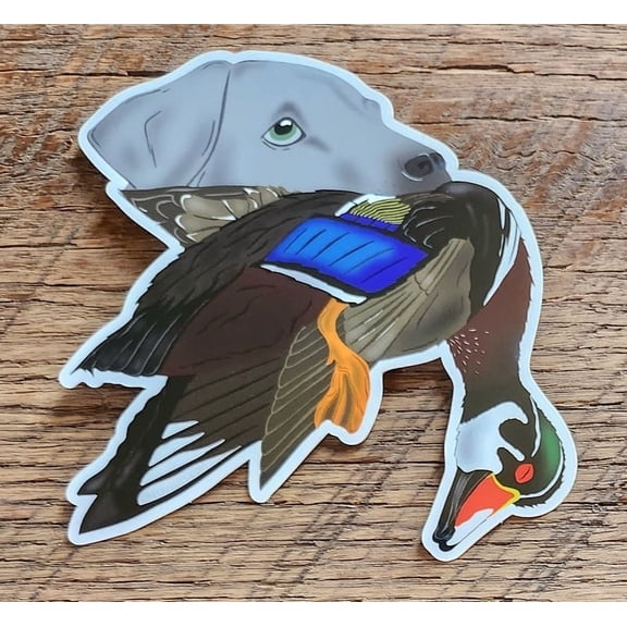 Silver Lab with Wood Duck Sticker Decal