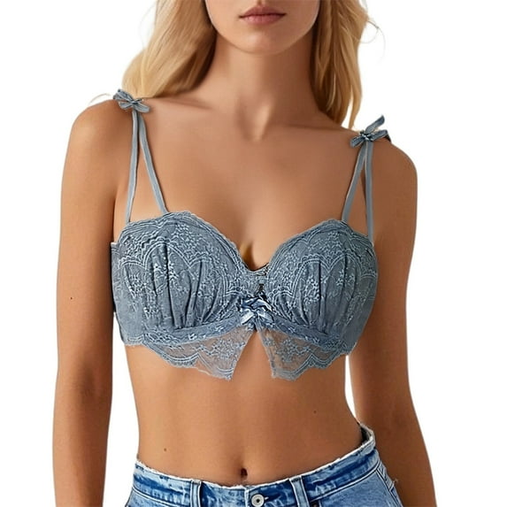 Silver Lace Crossback Scalloped Edge Bra for Women Comfortable Wirefree Support Soft Stretch Fabric Elegant Design Everyday Wear