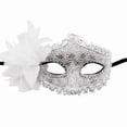 thumbnail image 1 of Silver Lace Masquerade Mask for Women 6 X 4.5 Inch Venetian Masquerade Masks with Crystal Rhinestones for Halloween Party Mardi Gras Halloween Accessory 1 Pack, 1 of 4