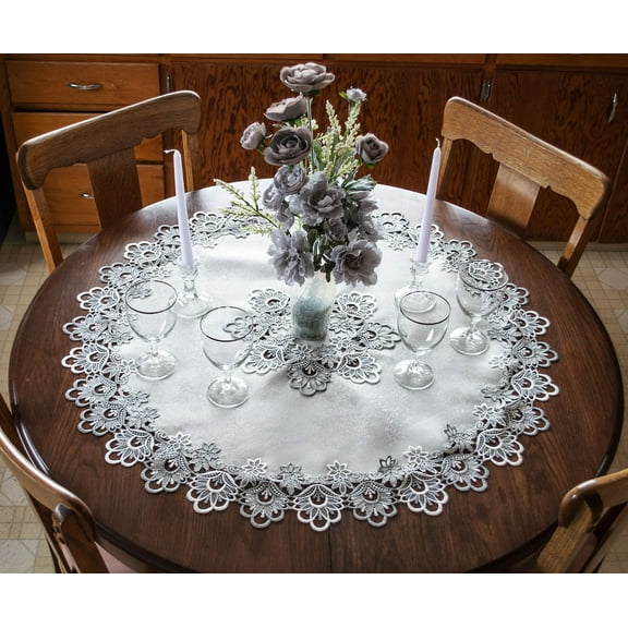 Silver Lace Table Topper/ Tablecloth (23"/ 33" Round)