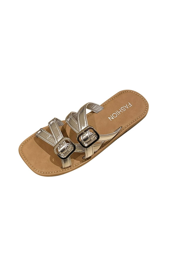 Silver Ladies Beach Slippers With Toe Strap For Summer Casual Use, Round Head Design, Lightweight And Comfortable