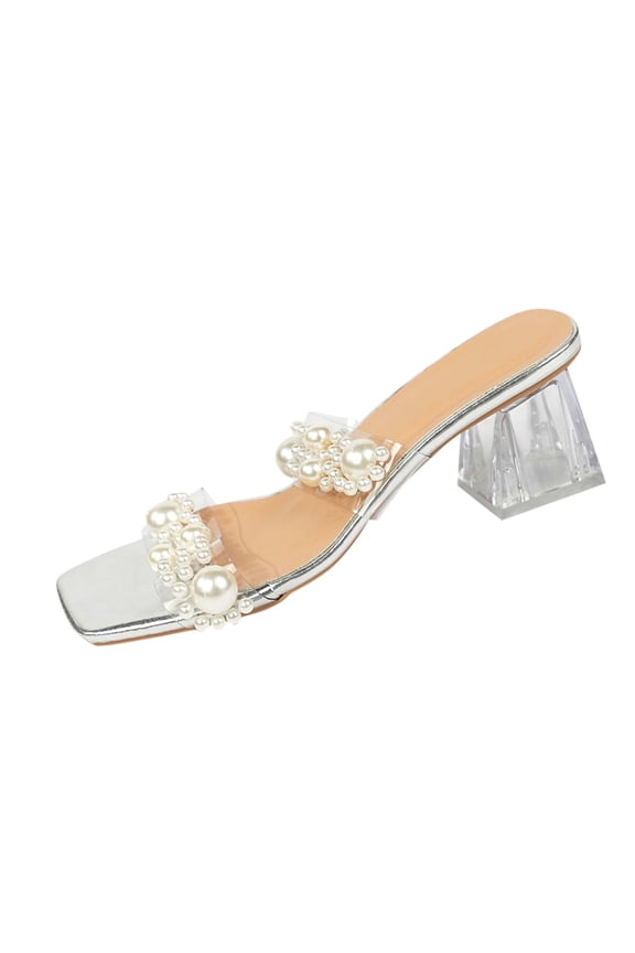 Silver Ladies Heels Chunky Heel Lightweight Comfortable Footwear Ideal For Daily Walking And Casual Outdoor Activities All Seasons Size 42