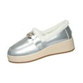 thumbnail image 1 of Silver Ladies Plus Size Loafers With Metallic Details For Winter Warm Fleece Lined Versatile, 1 of 9