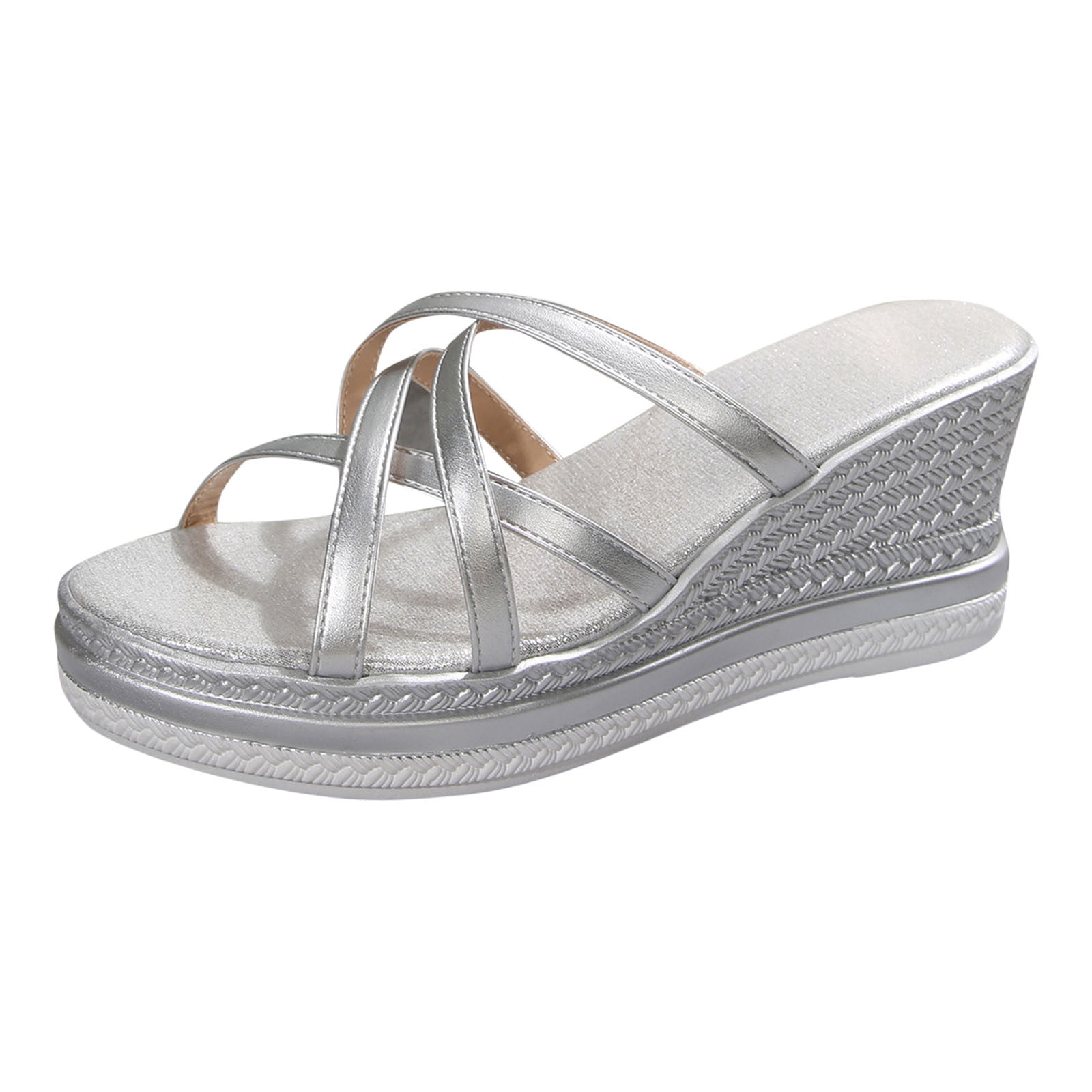 Silver Ladies Spring Summer Slippers With Thin Strap And Round Head ...