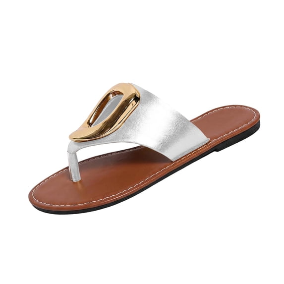 Silver Ladies' Stylish Open-Toe Flops Plus Size Low Heel Peep-Toe With Embellishments Spring/Summer 2026 Fashionable Comfortable Slides In Silver