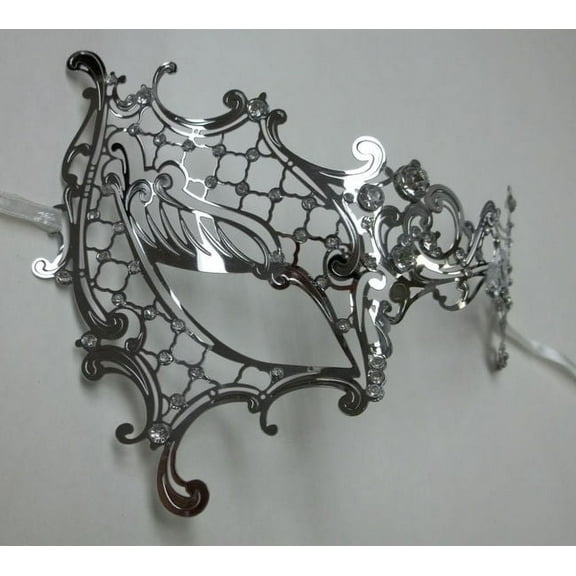 Silver Lady Phantom Laser Cut Venetian Mask Masquerade Metal Filigree Halloween
