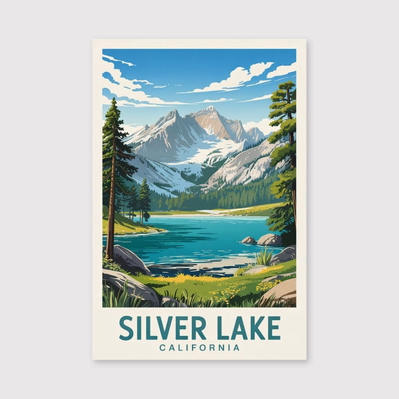 Silver Lake Travel Print Canvas Wall Art, Silver Lake Wall Hanging Home decor Silver Lake Canvas Art, California Art Canvas Lake Art-1WN324