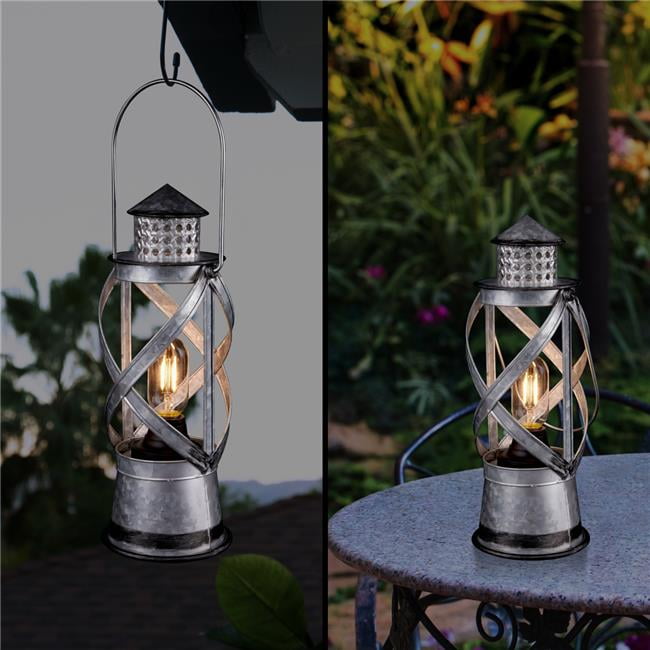 Vintage Silver Metal Hurricane Lantern with LED Lights
