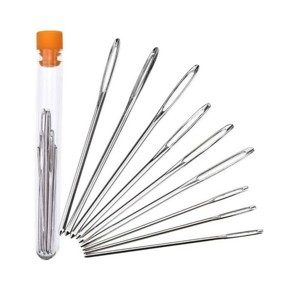 Silver Large Eye Metal Needles Set Sewing Needles Stainless Steel Embroidery Tool Stitchery（9Pcs/Set ）