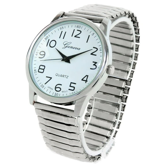 Silver Large Face Easy to Read Stretch Band Watch