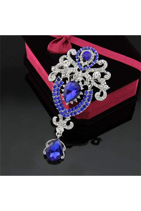 Silver Large Flower Bridal Brooch Rhinestone Crystal Diamante Wedding Broach Pin