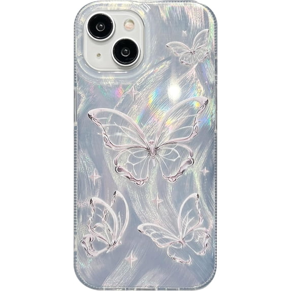 Silver Laser Butterfly Compatible with iPhone Case (Silver,iPhone 14 Plus)