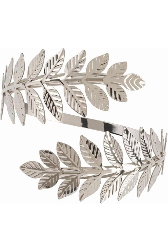 Silver Leaf Arm Cuff Bracelet Tree Alloy Metal Open Upper Arms Swirl Armlet Armband Adjustable Chunky Wrap Bracelets