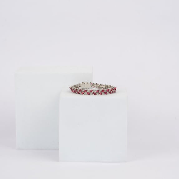 Silver Leaf Pattern Pink Crystal Bracelet For Women