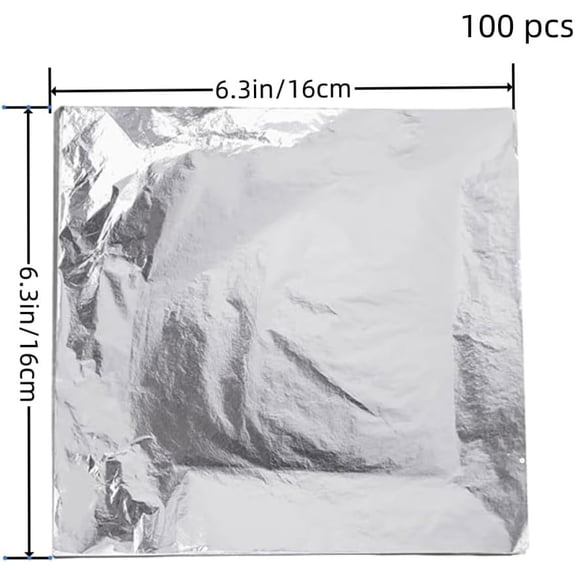Silver Leaf Sheets, Gold Leaf Foil for Furniture Decoration, Arts Project Resin Jewelry Making, Nail Art, Silver Foil Flakes Metallic Leaf 6.3 by 6.3 Inches(100 pcs)