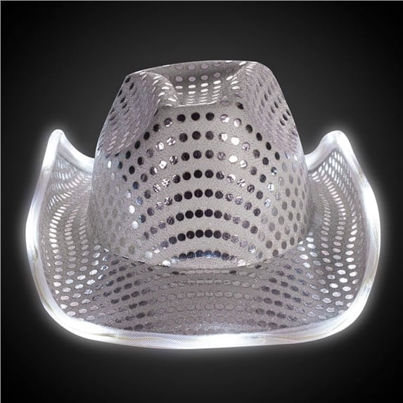 Windy City Novelties LED Light Up Sequin Cowboy Hat - Unisex Silver