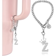 Silver Letter Charms for Stanley Cup- Crown Letter Charms Accessories for Stanley Handle 40Oz Tumblers Water Bottle Cup Initial Keychain with Diamond Glitter Jewelry Personalized Decorations K