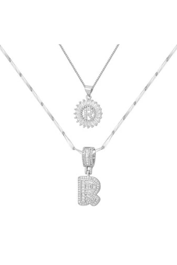 Silver Letter Necklace for Women, Initial Necklaces,Personalized Custom Name Jewelry,Initials Pendent Necklace for Couple,2PCS Trendy Dainty Bling Necklace for Birthdays Christmas Silver LetterR C113