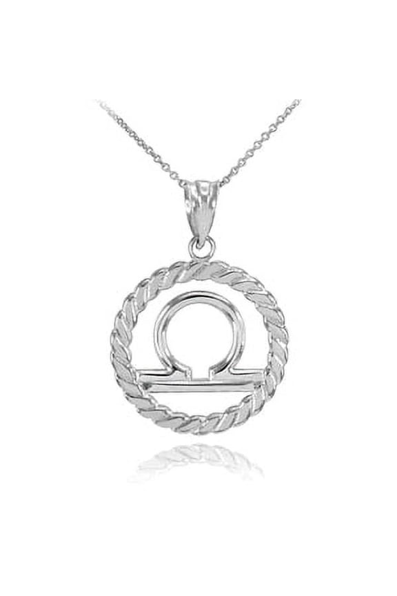 Silver Libra Zodiac Sign in Circle Rope Pendant Necklace : Pendant with 16" chain