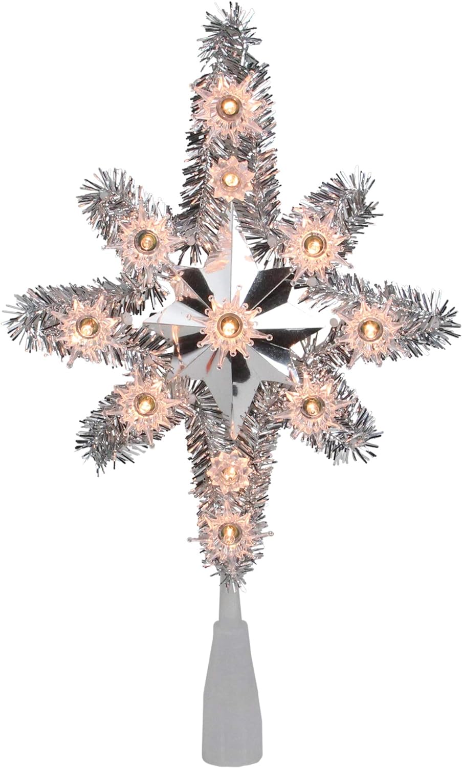 Silver Lighted Tinsel Star Of Bethlehem Christmas Tree Topper Clear