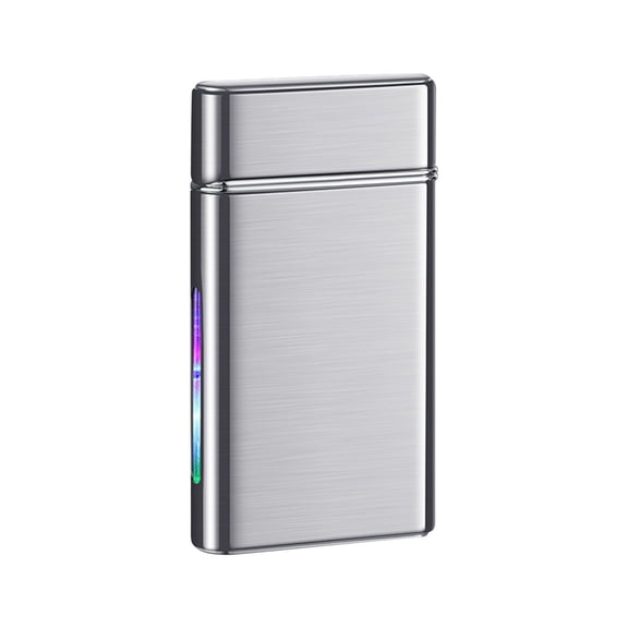 Silver Lighter With Visible Window Colorful Lights Refillable Butane Windproof 2.83X1.57X0.43 Inches Zinc Alloy