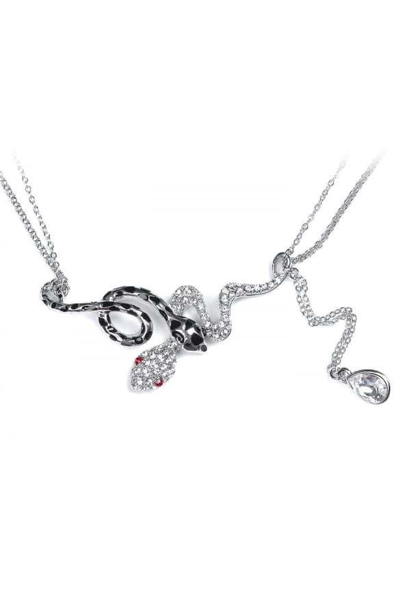 Silver Like Protective Double Snake Family Crystal Element Necklace