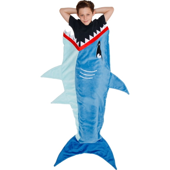 Silver Lilly Animal Tail Blanket - Plush Animal Sleeping Bag Blanket for Kids (Blue Shark)